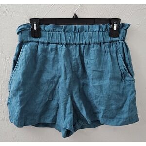 C&C California Womens Size Small Blue 100%‎ Linen Paperbag Style Short 3" Inseam